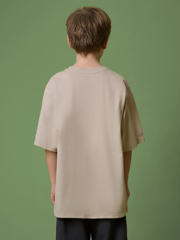Chłopięcy t-shirt z nadrukiem 4F 4FJRSS26TTSHM3697 - beżowy