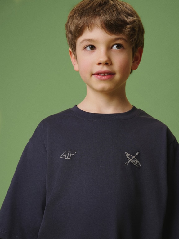 Chłopięcy t-shirt z nadrukiem 4F 4FJRSS26TTSHM3748 - szary