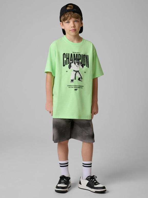 Chłopięcy t-shirt z nadrukiem 4F 4FJRSS26TTSHM3831 - zielony