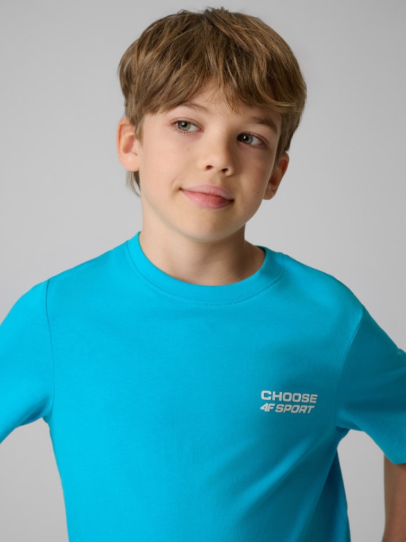 Chłopięcy t-shirt z nadrukiem 4F 4FJRSS26TTSHM3832 - niebieski