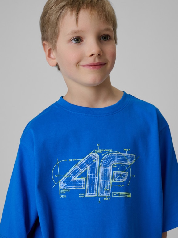 Chłopięcy t-shirt z nadrukiem 4F 4FJRSS26TTSHM3857 - niebieski