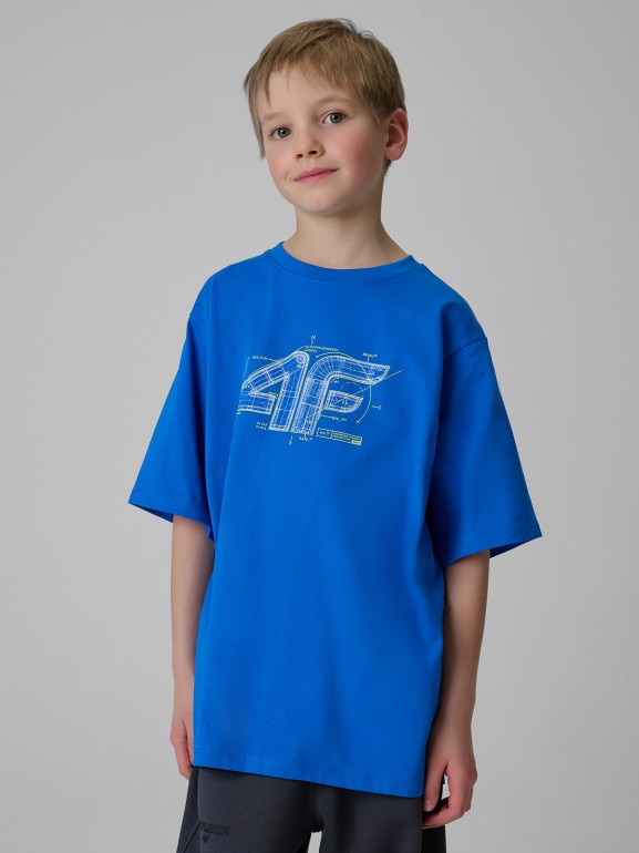 Chłopięcy t-shirt z nadrukiem 4F 4FJRSS26TTSHM3857 - niebieski