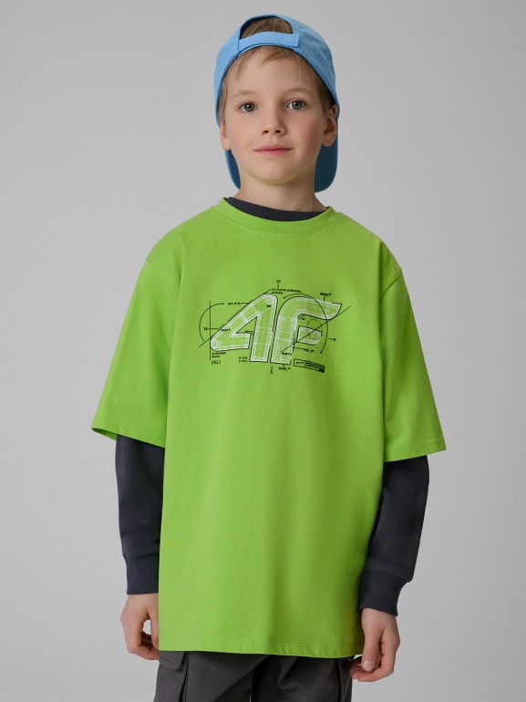 Chłopięcy t-shirt z nadrukiem 4F 4FJRSS26TTSHM3857 - zielony