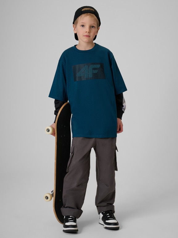 Chłopięcy t-shirt z nadrukiem 4F 4FJRSS26TTSHM3860 - granatowy