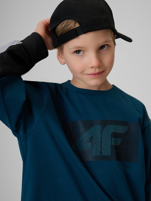 Chłopięcy t-shirt z nadrukiem 4F 4FJRSS26TTSHM3860 - granatowy