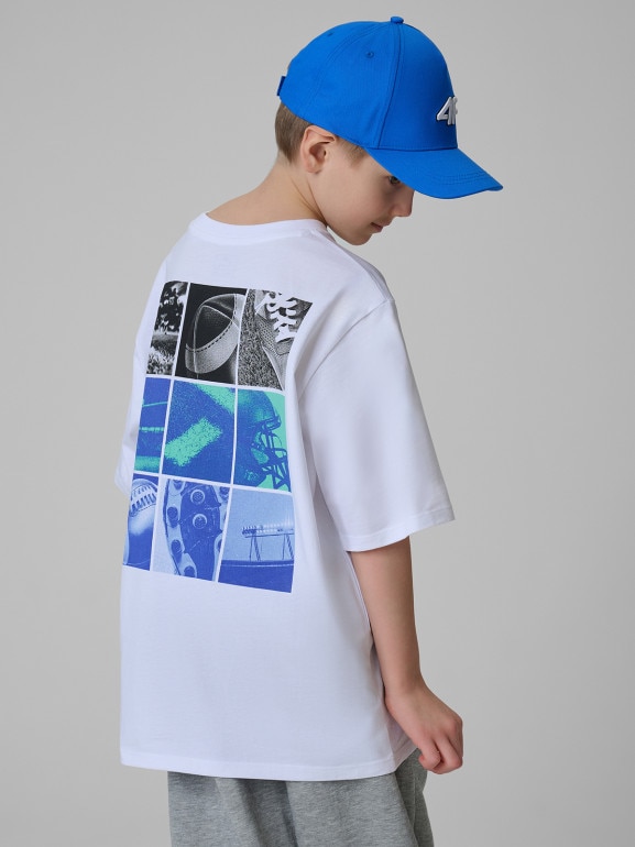 Chłopięcy t-shirt z nadrukiem 4F 4FJRSS26TTSHM3863 - biały