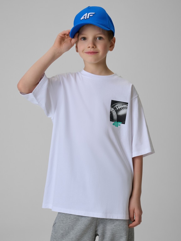 Chłopięcy t-shirt z nadrukiem 4F 4FJRSS26TTSHM3863 - biały
