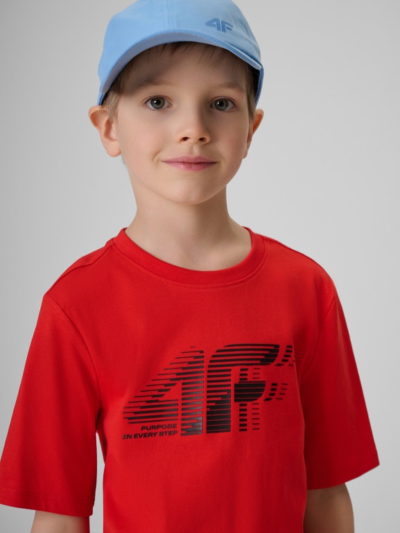 Chłopięcy t-shirt z nadrukiem 4F 4FJRSS26TTSHM3864 - czerwony