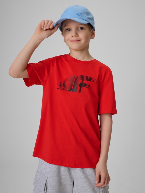 Chłopięcy t-shirt z nadrukiem 4F 4FJRSS26TTSHM3864 - czerwony