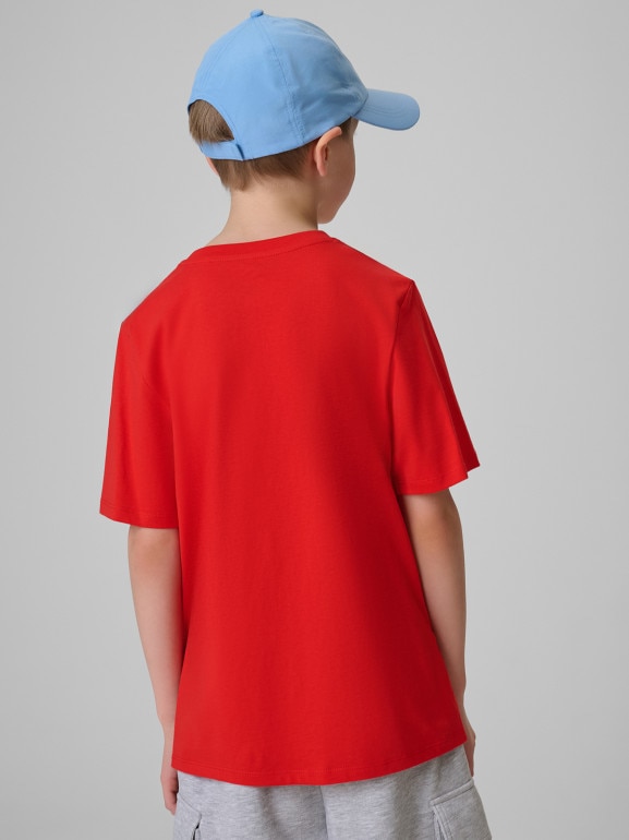 Chłopięcy t-shirt z nadrukiem 4F 4FJRSS26TTSHM3864 - czerwony