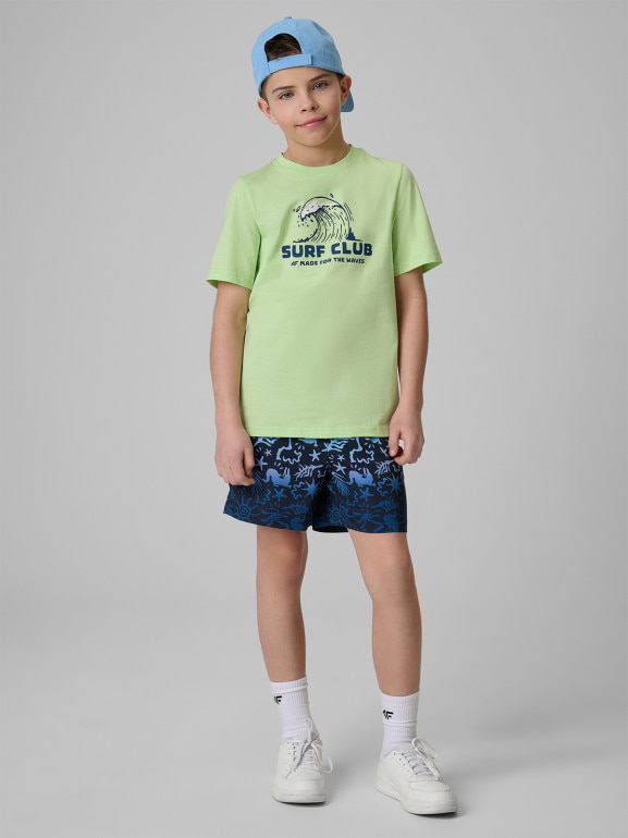 Chłopięcy t-shirt z nadrukiem 4F 4FJRSS26TTSHM3901 - zielony