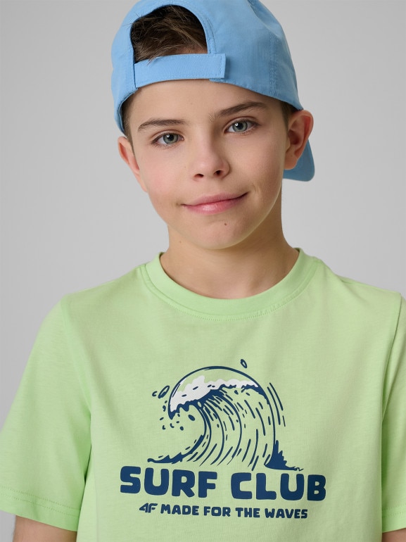 Chłopięcy t-shirt z nadrukiem 4F 4FJRSS26TTSHM3901 - zielony