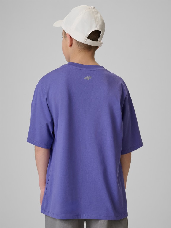 Chłopięcy t-shirt z nadrukiem 4F 4FJRSS26TTSHM3903 - fioletowy