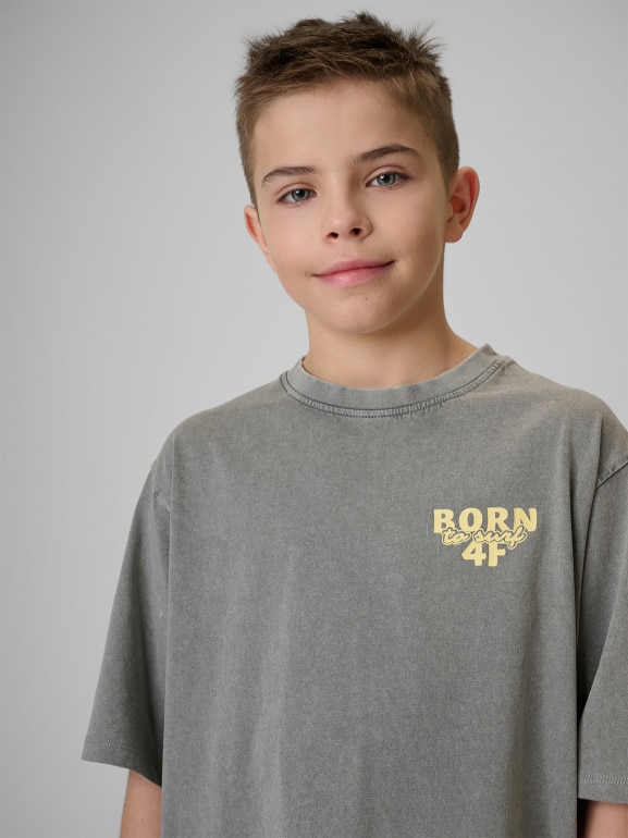Chłopięcy t-shirt z nadrukiem 4F 4FJRSS26TTSHM3906 - szary