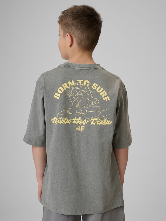 Chłopięcy t-shirt z nadrukiem 4F 4FJRSS26TTSHM3906 - szary