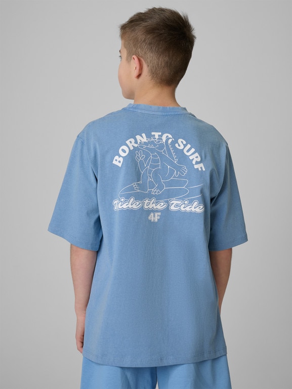 Chłopięcy t-shirt z nadrukiem 4F 4FJRSS26TTSHM3906 - niebieski