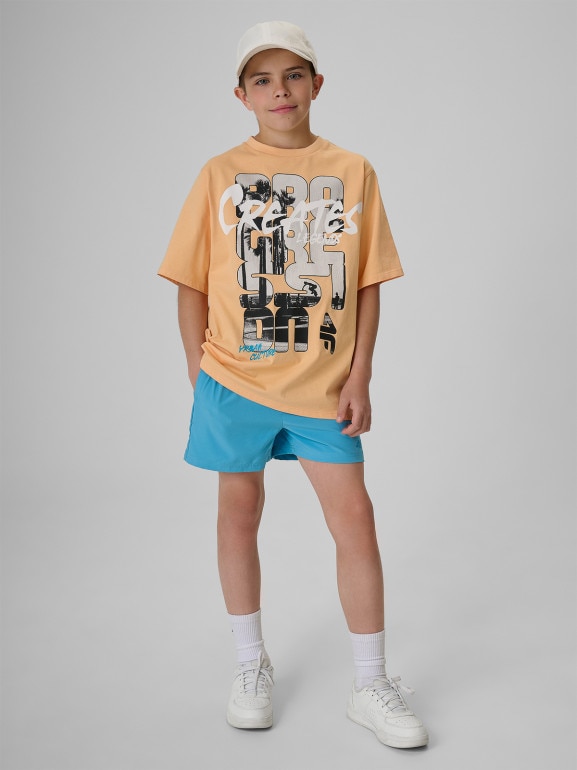 Chłopięcy t-shirt z nadrukiem 4F 4FJRSS26TTSHM4167 - pomarańczowy
