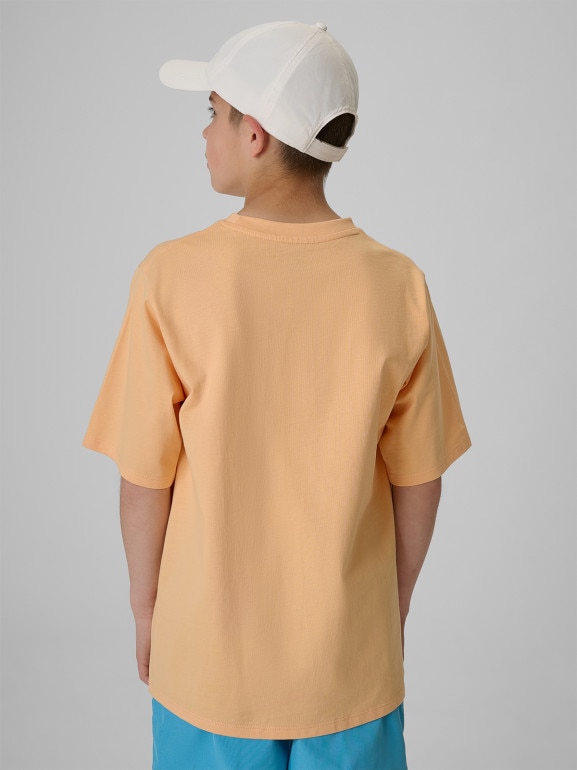 Chłopięcy t-shirt z nadrukiem 4F 4FJRSS26TTSHM4167 - pomarańczowy