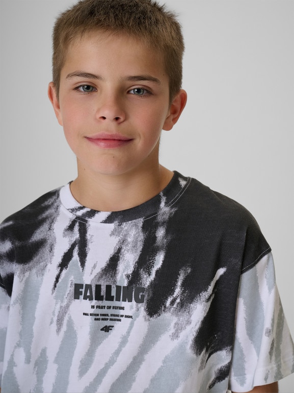 Chłopięcy t-shirt z nadrukiem 4F 4FJRSS26TTSHM4173 - szary