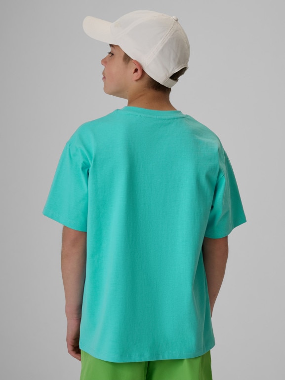 Chłopięcy t-shirt z nadrukiem 4F 4FJRSS26TTSHM4174 - miętowy