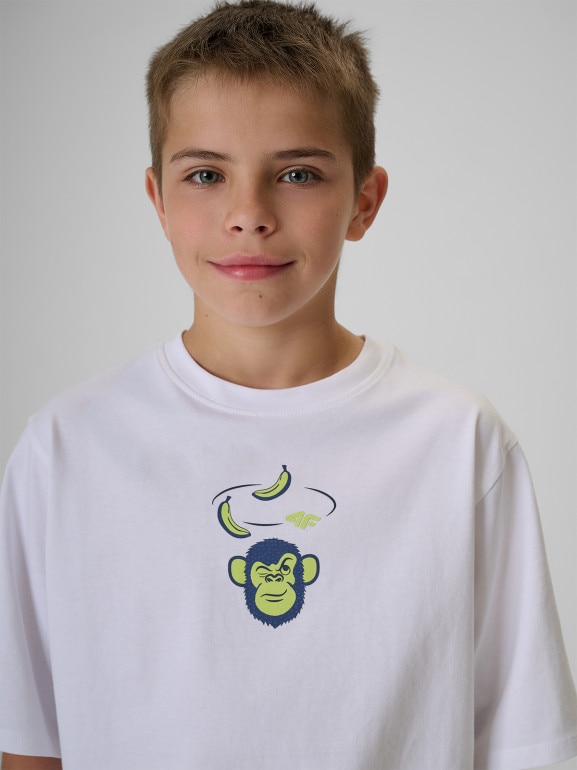 Chłopięcy t-shirt z nadrukiem 4F 4FJRSS26TTSHM4276 - biały