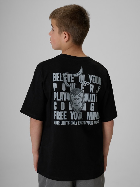 Chłopięcy t-shirt z nadrukiem 4F 4FJRSS26TTSHM4276 - czarny