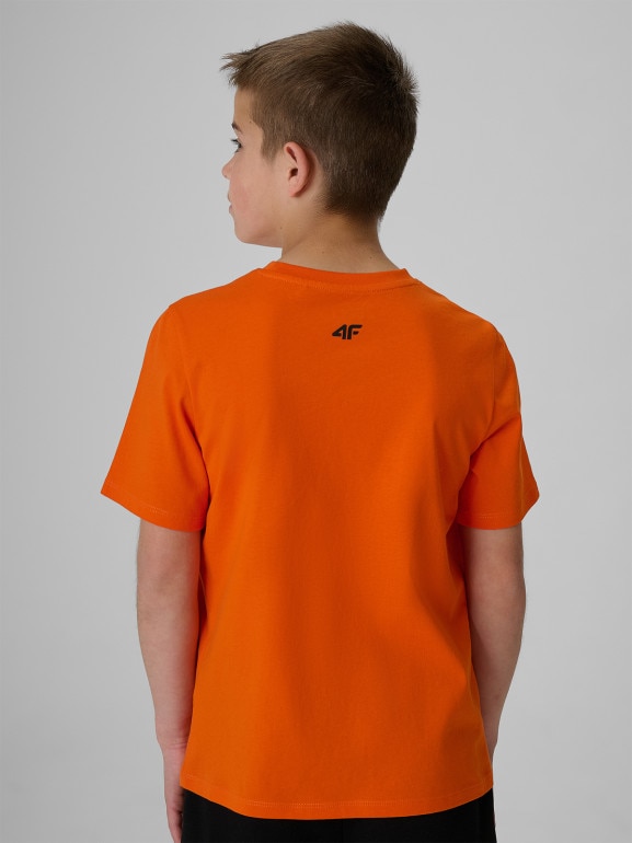 Chłopięcy t-shirt z nadrukiem 4F 4FJRSS26TTSHM4278 - pomarańczowy