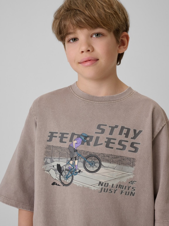 Chłopięcy t-shirt z nadrukiem 4F 4FJRSS26TTSHM4279 - szary