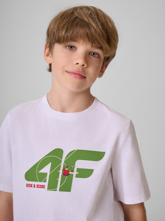 Chłopięcy t-shirt z nadrukiem 4F 4FJRSS26TTSHM4280 - biały