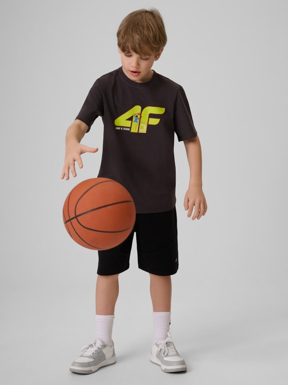 Chłopięcy t-shirt z nadrukiem 4F 4FJRSS26TTSHM4280 - szary