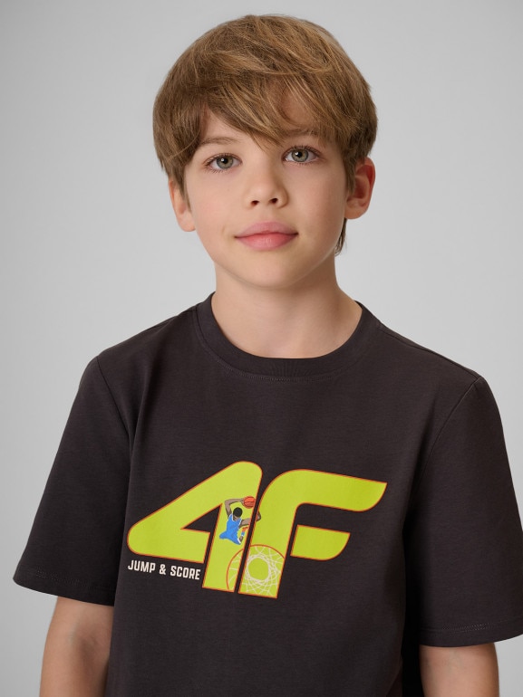 Chłopięcy t-shirt z nadrukiem 4F 4FJRSS26TTSHM4280 - szary