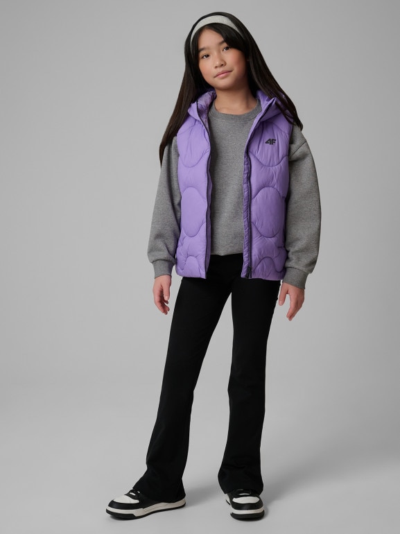 Dziewczęcy bezrękawnik z kapturem 4F 4FJRSS26TVJAF355 - fioletowy