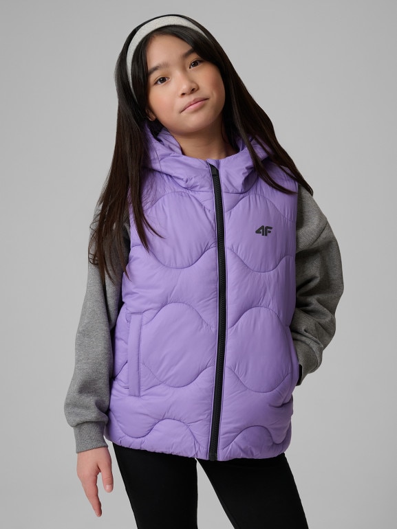 Dziewczęcy bezrękawnik z kapturem 4F 4FJRSS26TVJAF355 - fioletowy