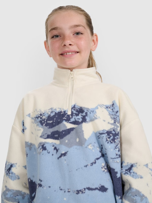 Dziewczęcy polar oversize z nadrukiem 4F 4FJWAW25TFLEF343 - multikolor