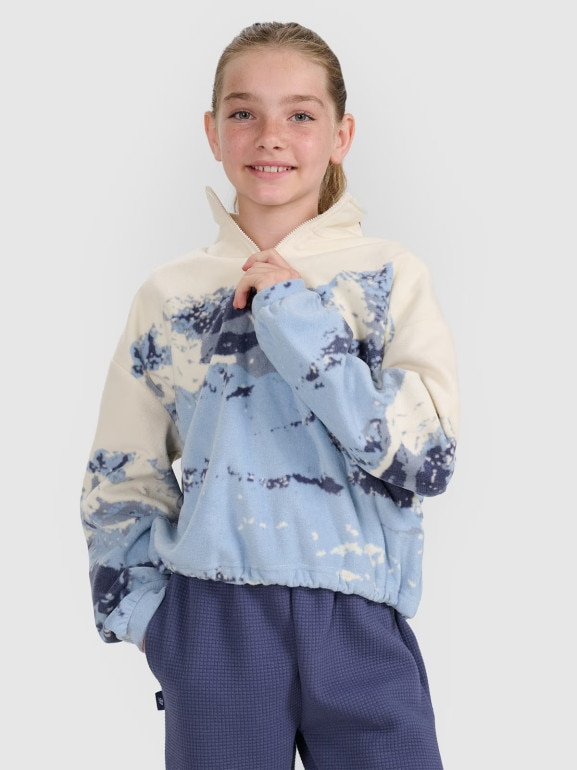 Dziewczęcy polar oversize z nadrukiem 4F 4FJWAW25TFLEF343 - multikolor