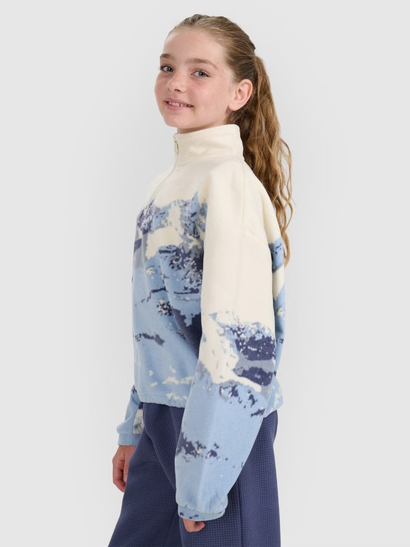 Dziewczęcy polar oversize z nadrukiem 4F 4FJWAW25TFLEF343 - multikolor