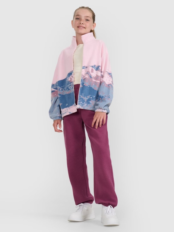 Dziewczęcy polar oversize rozpinany 4F 4FJWAW25TFLEF344 - multikolor