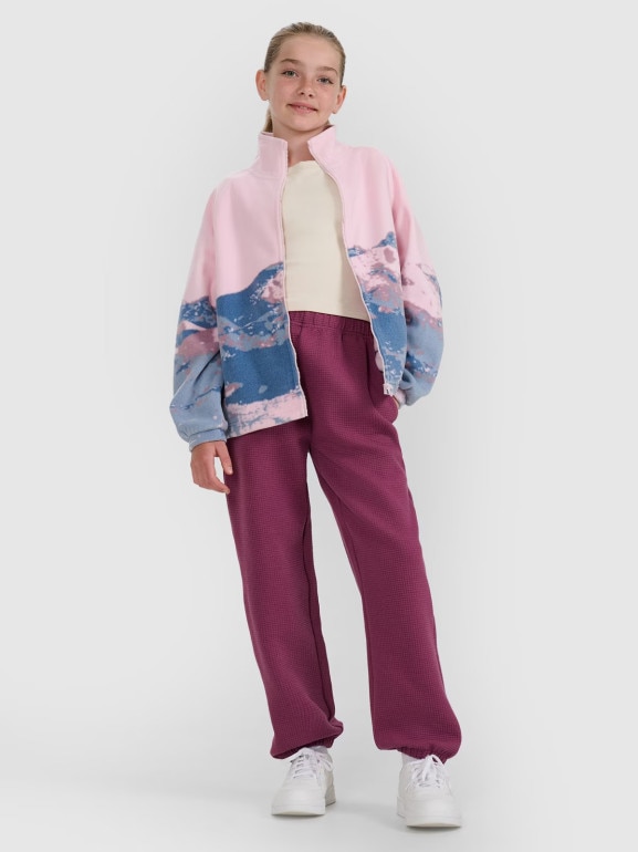 Dziewczęcy polar oversize rozpinany 4F 4FJWAW25TFLEF344 - multikolor