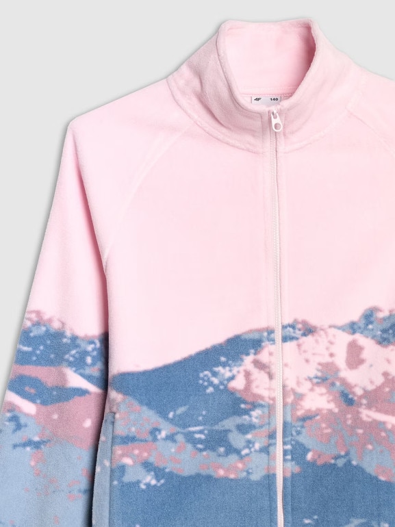 Dziewczęcy polar oversize rozpinany 4F 4FJWAW25TFLEF344 - multikolor