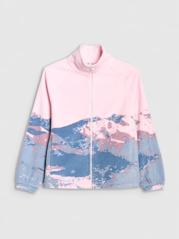 Dziewczęcy polar oversize rozpinany 4F 4FJWAW25TFLEF344 - multikolor