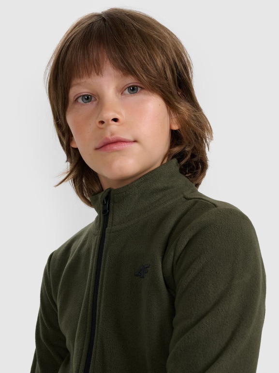 Chłopięcy polar ze stójką 4F 4FJWAW25TFLEM413 - khaki