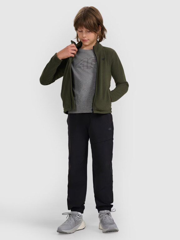 Chłopięcy polar ze stójką 4F 4FJWAW25TFLEM413 - khaki