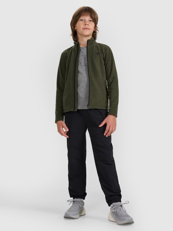 Chłopięcy polar ze stójką 4F 4FJWAW25TFLEM413 - khaki