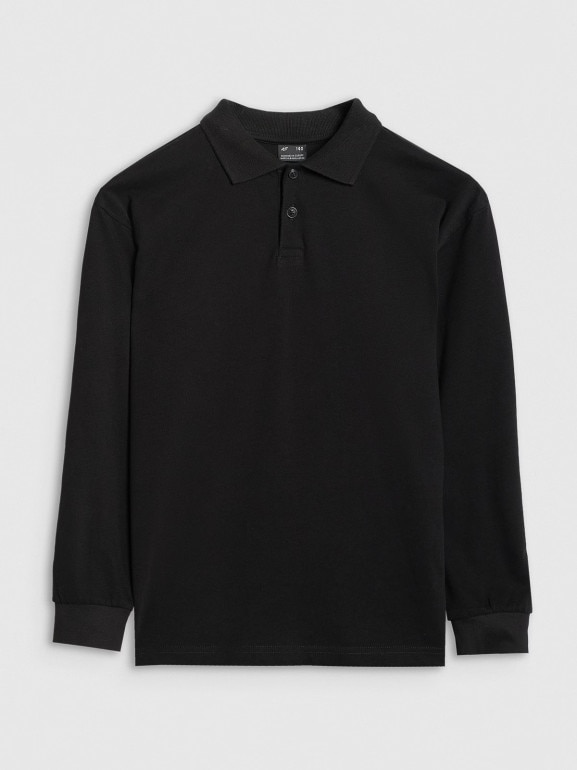 Chłopięcy longsleeve polo 4F 4FJWAW25TLONM483 - czarny