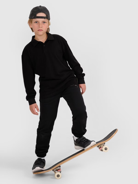 Chłopięcy longsleeve polo 4F 4FJWAW25TLONM483 - czarny