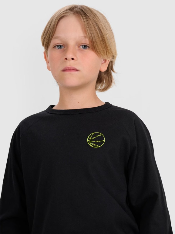 Chłopięcy longsleeve z nadrukiem 4F 4FJWAW25TLONM484 - czarny