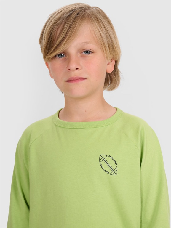 Chłopięcy longsleeve z nadrukiem 4F 4FJWAW25TLONM484 - zielony
