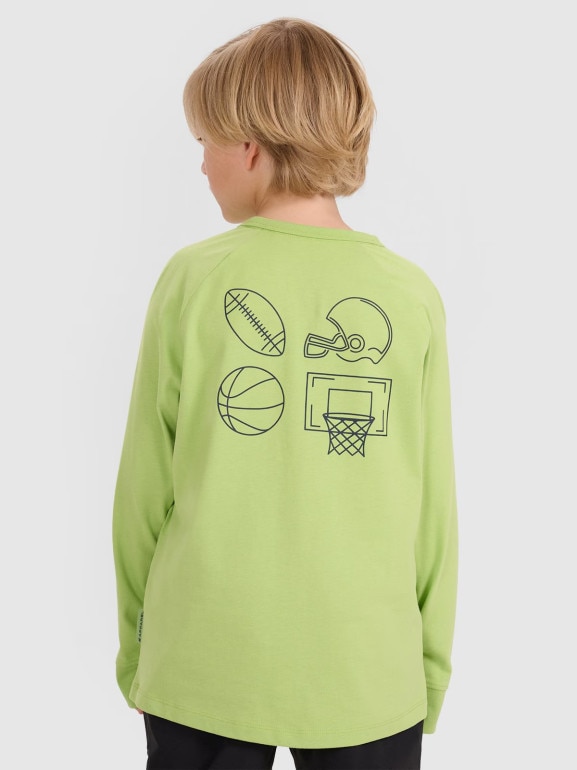 Chłopięcy longsleeve z nadrukiem 4F 4FJWAW25TLONM484 - zielony