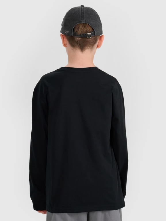 Chłopięcy longsleeve z nadrukiem 4F 4FJWAW25TLONM485 - czarny