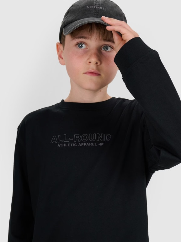 Chłopięcy longsleeve z nadrukiem 4F 4FJWAW25TLONM485 - czarny